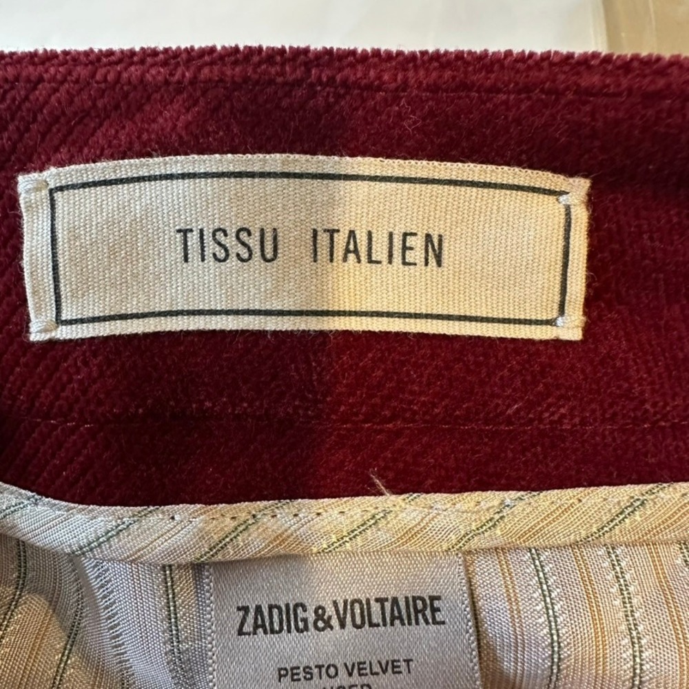Zadig & Voltaire Pesto Velvet Pants Womens Size S Red Straight Leg‎ Party Glam - Picture 10 of 12